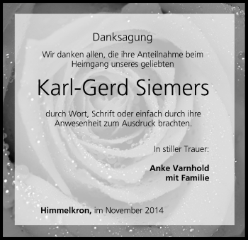 Anzeige von Karl-Gerd Siemers von MGO