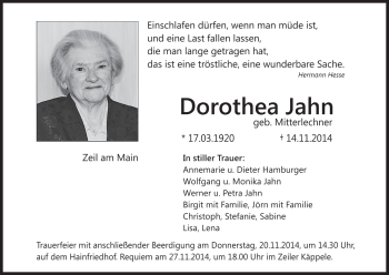 Anzeige von Dorothea Jahn von MGO
