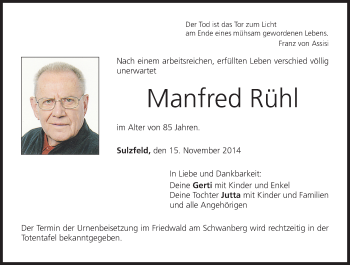 Anzeige von Manfred Rühl von MGO