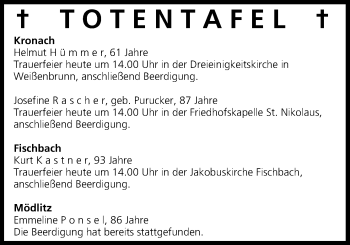 Anzeige von Totentafel vom 18.11.2014 von MGO