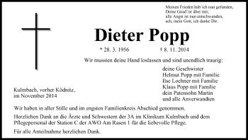 Anzeige von Dieter Popp von MGO