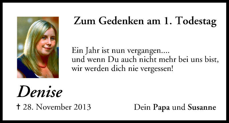  Traueranzeige für Denise Turschner vom 28.11.2014 aus MGO