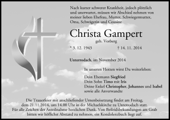 Anzeige von Christa Gampert von MGO
