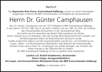 Anzeige von Günter Camphausen von MGO