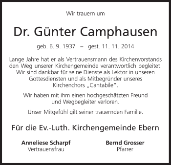 Anzeige von Günter Camphausen von MGO