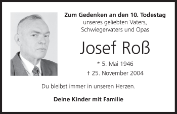 Anzeige von Josef Roß von MGO