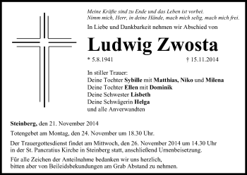 Anzeige von Ludwig Zwosta von MGO