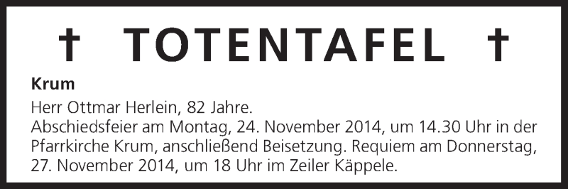  Traueranzeige für Totentafel vom 22.11.2014 vom 22.11.2014 aus MGO