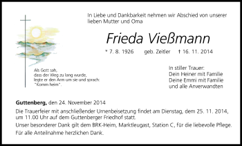 Anzeige von Frieda Vießmann von MGO