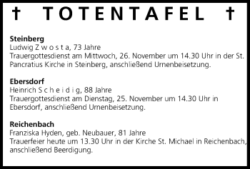 Anzeige von Totentafel vom 22.11.2014 von MGO