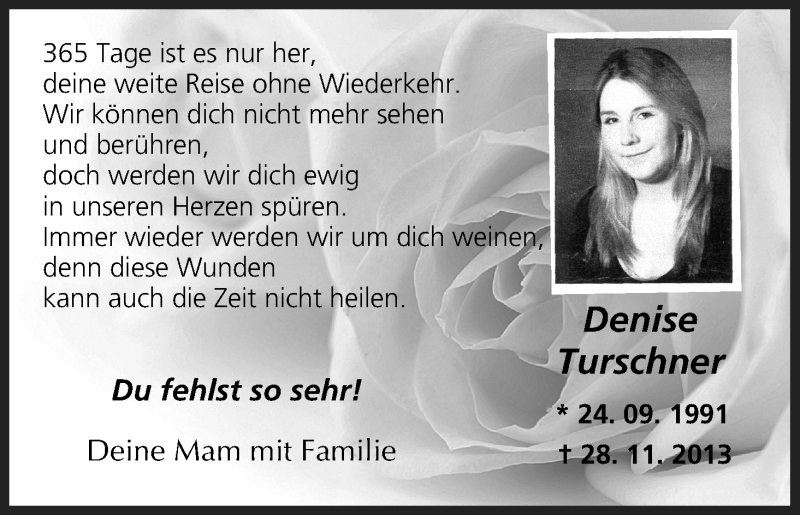  Traueranzeige für Denise Turschner vom 28.11.2014 aus MGO
