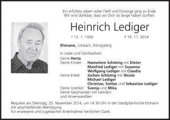 Anzeige von Heinrich Lediger von MGO