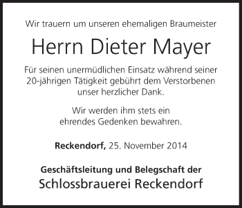 Anzeige von Dieter Mayer von MGO