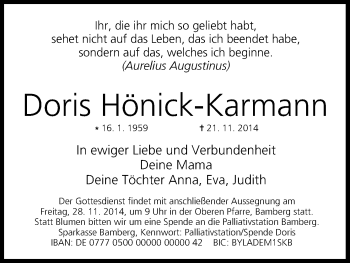 Anzeige von Doris Hönick-Karmann von MGO