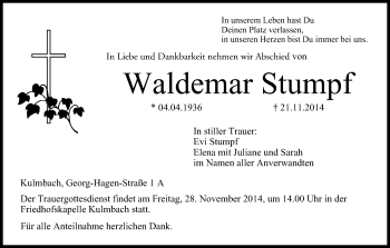 Anzeige von Waldemar Stumpf von MGO