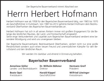 Anzeige von Herbert Hofmann von MGO