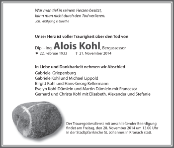 Anzeige von Alois Kohl von MGO