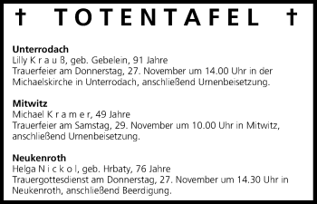 Anzeige von Totentafel vom 26.11.2014 von MGO