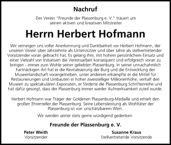 Anzeige von Herbert Hofmann von MGO