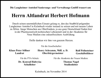 Anzeige von Herbert Hofmann von MGO