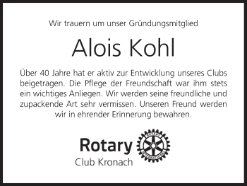Anzeige von Alois Kohl von MGO