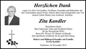 Anzeige von Zita Kandler von MGO