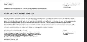 Anzeige von Herbert Hofmann von MGO