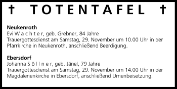 Anzeige von Totentafel vom 28.11.2014 von MGO