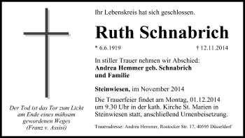 Anzeige von Ruth Schnabrich von MGO