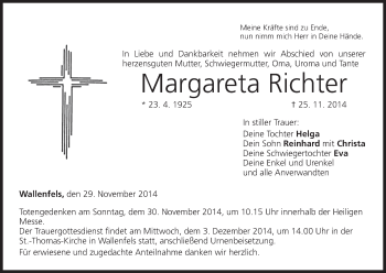 Anzeige von Margareta Richter von MGO