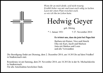 Anzeige von Hedwig Geyer von MGO