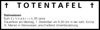 Anzeige von Totentafel vom 29.11.2014 von MGO