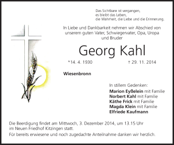 Anzeige von Georg Kahl von MGO