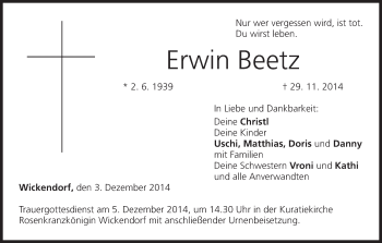 Anzeige von Erwin Beetz von MGO