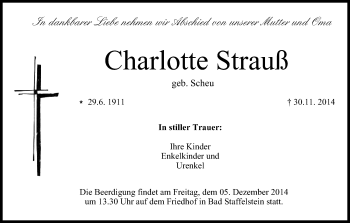 Anzeige von Charlotte Strauß von MGO