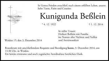 Anzeige von Kunigunda Beßlein von MGO