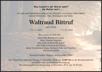 Anzeige von Waltraud Bittruf von MGO