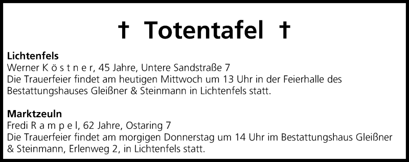  Traueranzeige für Totentafel vom 03.12.2014 vom 03.12.2014 aus MGO