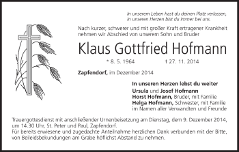 Anzeige von Klaus Gottfried Hofmann von MGO