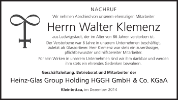 Anzeige von Walter Klemenz von MGO