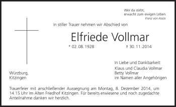 Anzeige von Elfriede Vollmar von MGO
