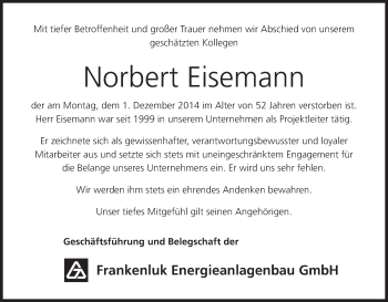 Anzeige von Norbert Eisemann von MGO