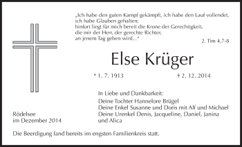 Anzeige von Else Krüger von MGO