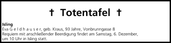 Anzeige von Totentafel vom 05.12.2014 von MGO