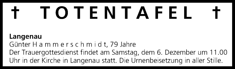 Traueranzeige für Totentafel vom 05.12.2014 vom 05.12.2014 aus MGO