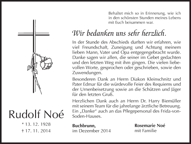  Traueranzeige für Rudolf Noé vom 06.12.2014 aus MGO
