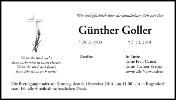 Anzeige von Günther Goller von MGO