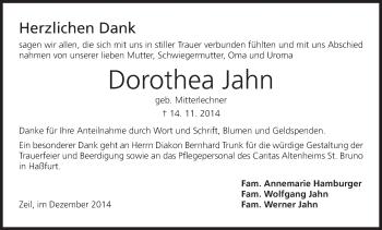 Anzeige von Dorothea Jahn von MGO