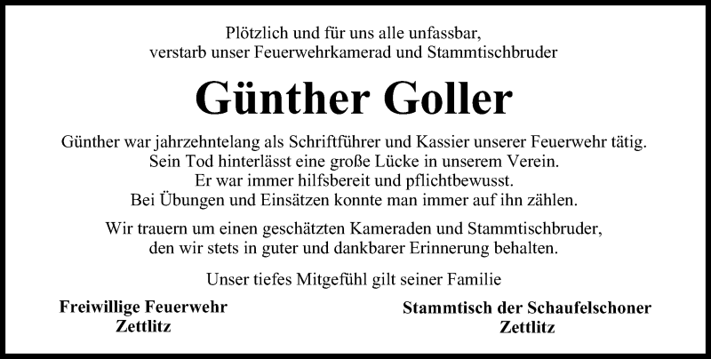  Traueranzeige für Günther Goller vom 05.12.2014 aus MGO