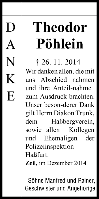 Anzeige von Theodor Pöhlein von MGO
